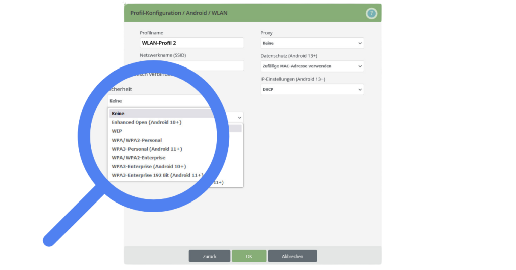 WLAN-Profilkonfiguration für Android in Cortado MDM