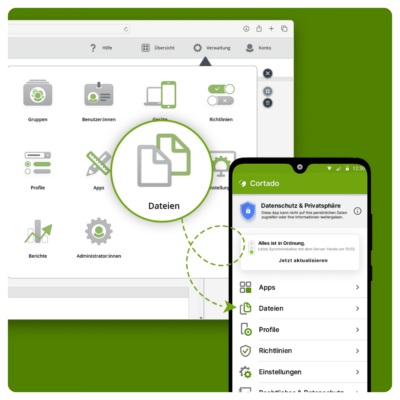 Cortado Mobile Content Manager: Datei-Option im Administrationsportal und auf dem Handy