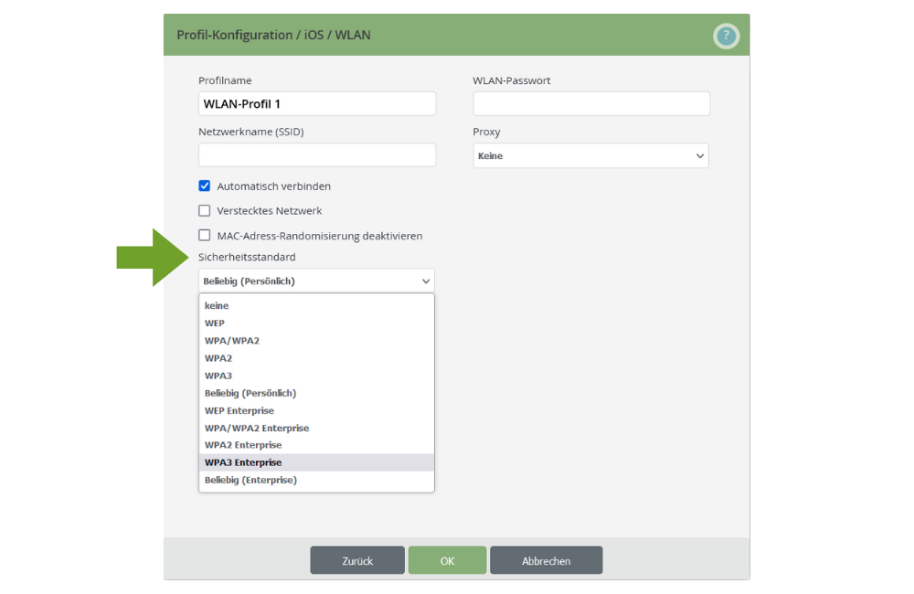 Konfiguration Sicherheitsstandards WPA3 und WPA3